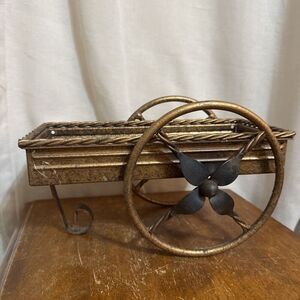 Vintage Cast Iron Flower Cart Wagon‎ Planter Box Garden Decor 10"X5" Centerpiece
